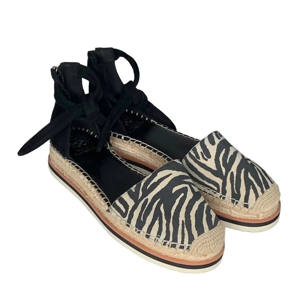 Vince Camuto espadrilles black suede zebra canvas sandal.‎ VC-Binadee Size 9M